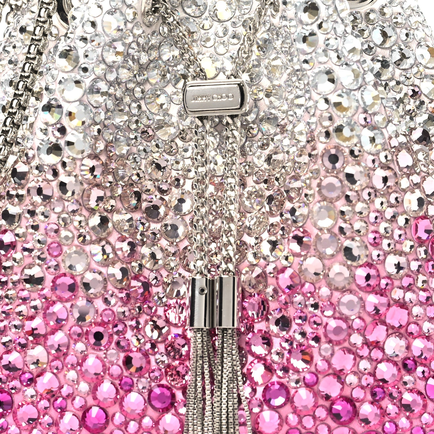 Satin Hotfix Crystal Embellished Bon Bon Bucket Bag Candy Pink Silver