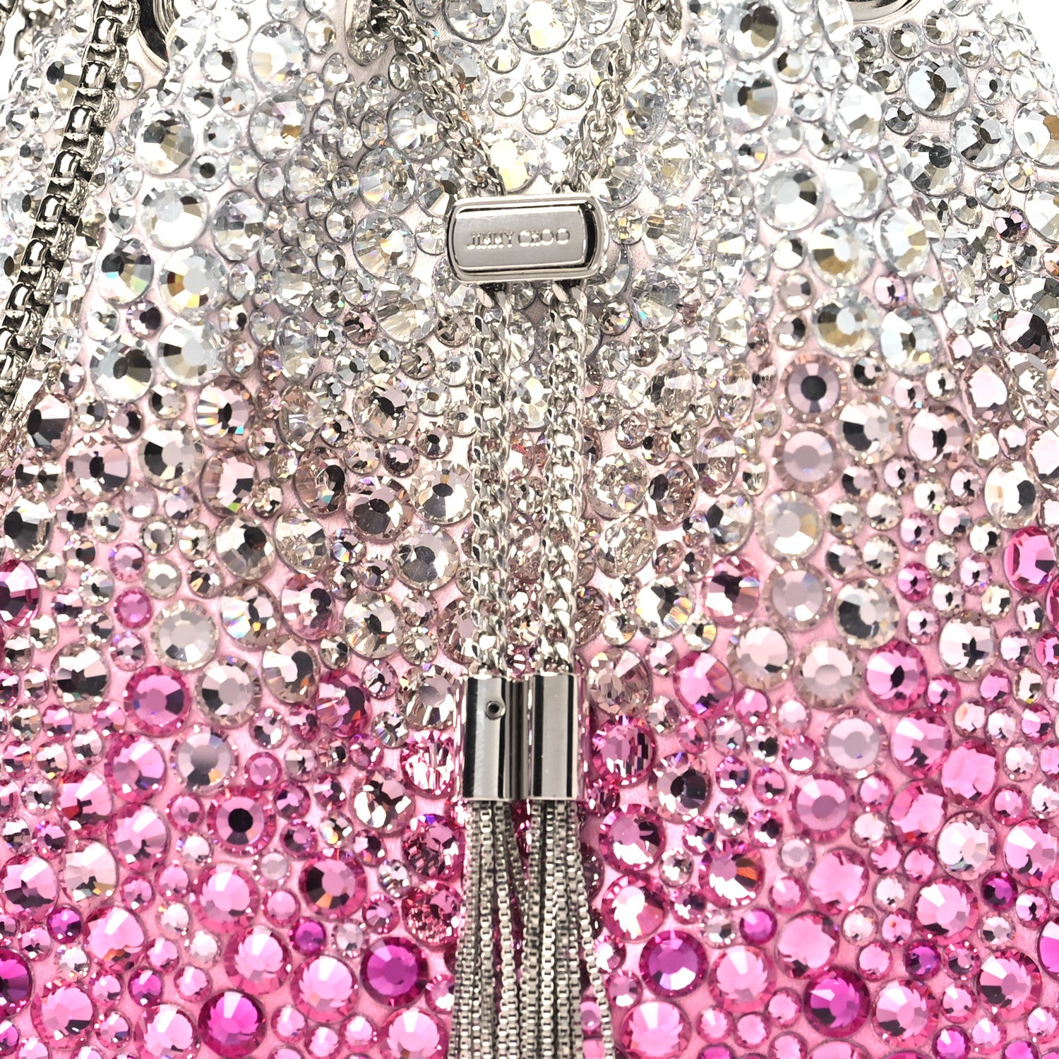 Jimmy Choo Satin Hotfix Crystal Embellished Bon Bon Bucket Bag Candy Pink Silver 8 of 11