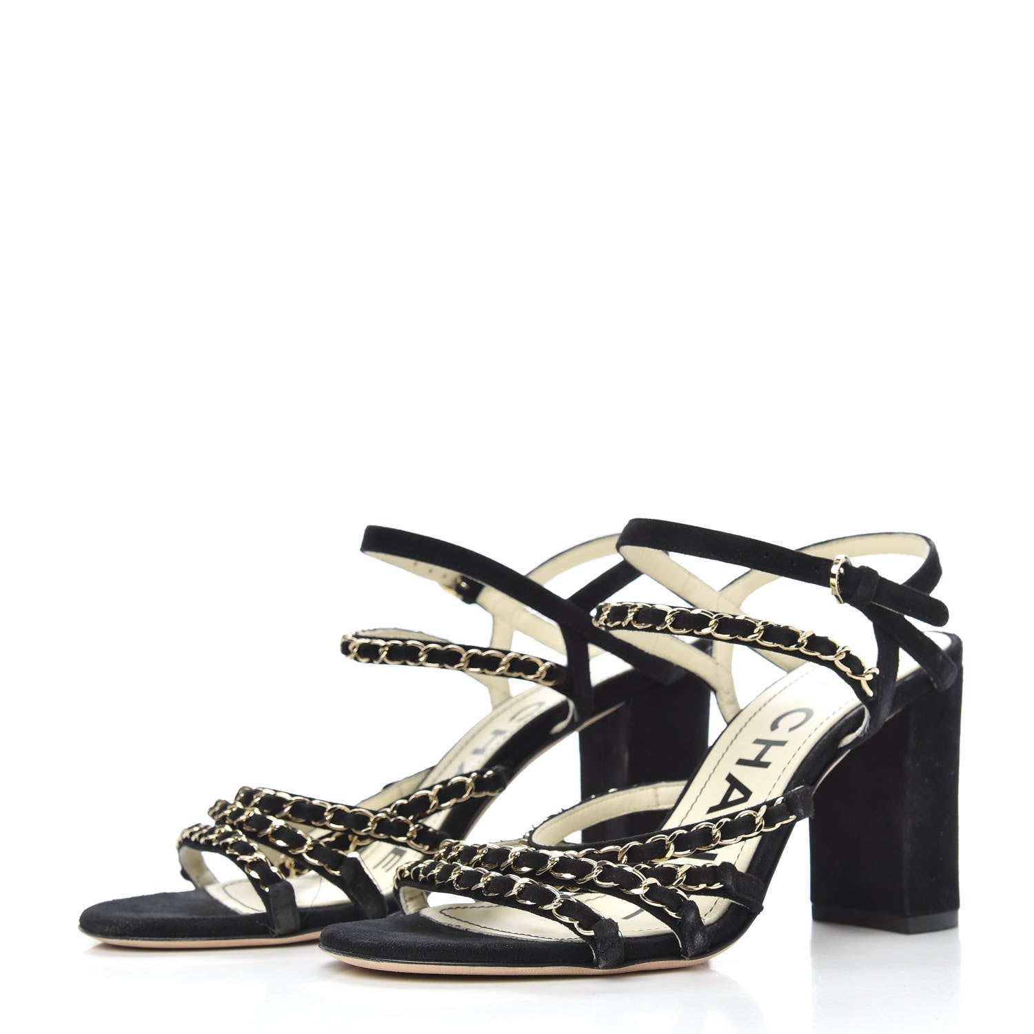 Chanel Suede Chain Sandals 38 Black 2 of 10