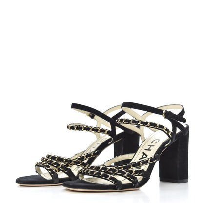 Chanel Suede Chain Sandals 38 Black 2 of 10