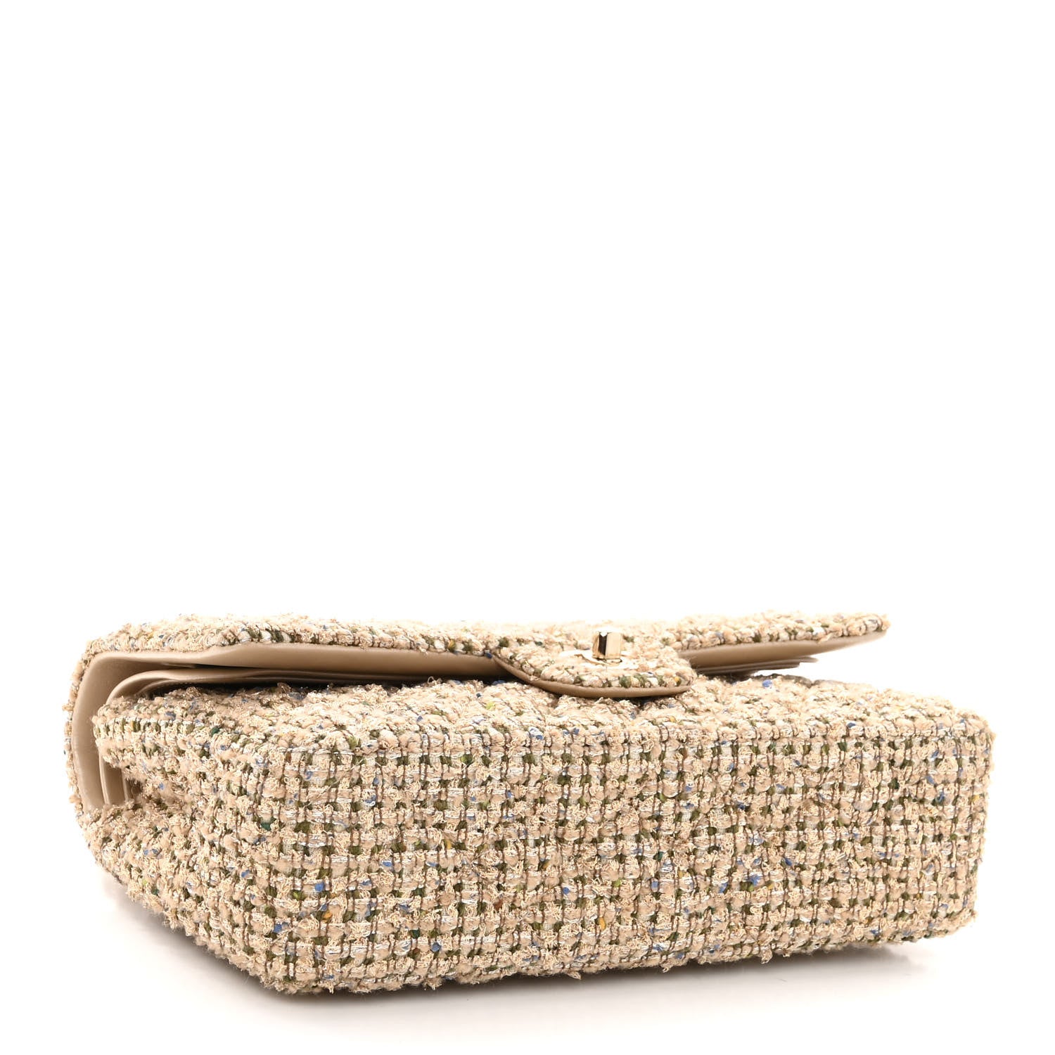 Chanel Tweed Quilted Medium Double Flap Beige Gold Multicolor 4 of 10
