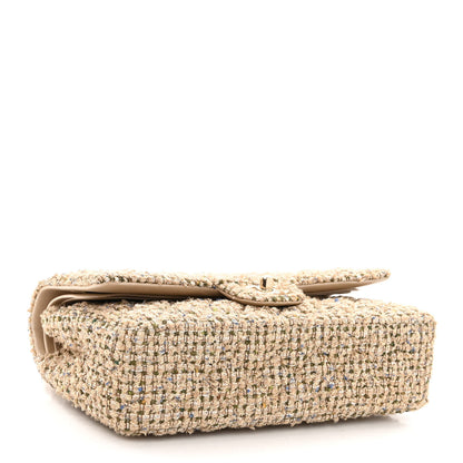 Chanel Tweed Quilted Medium Double Flap Beige Gold Multicolor 4 of 10