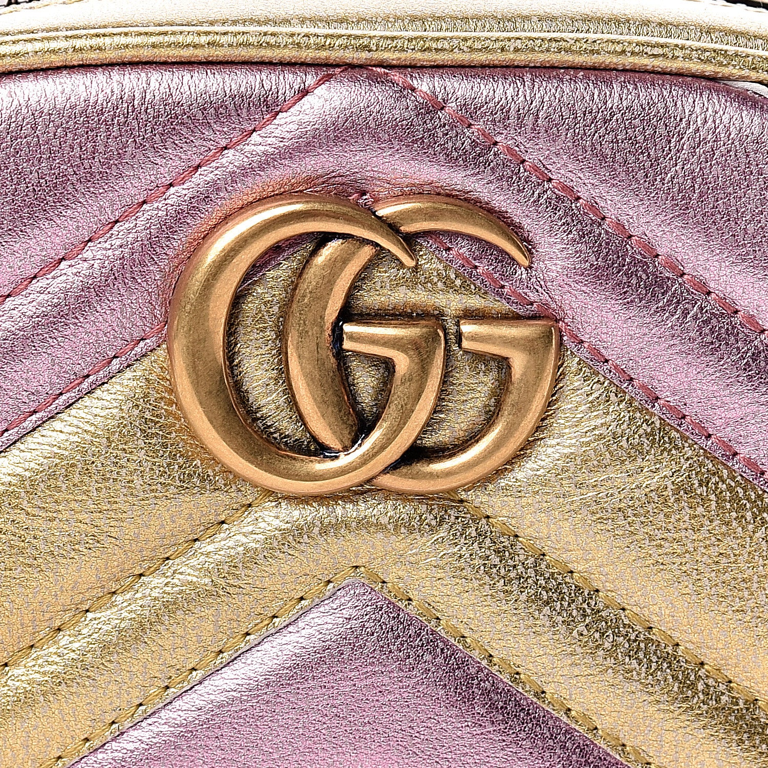Gucci Metallic Nappa Matelasse Heart GG Marmont Belt Bag 95 38 Oro Vecchio Rosa 10 of 10