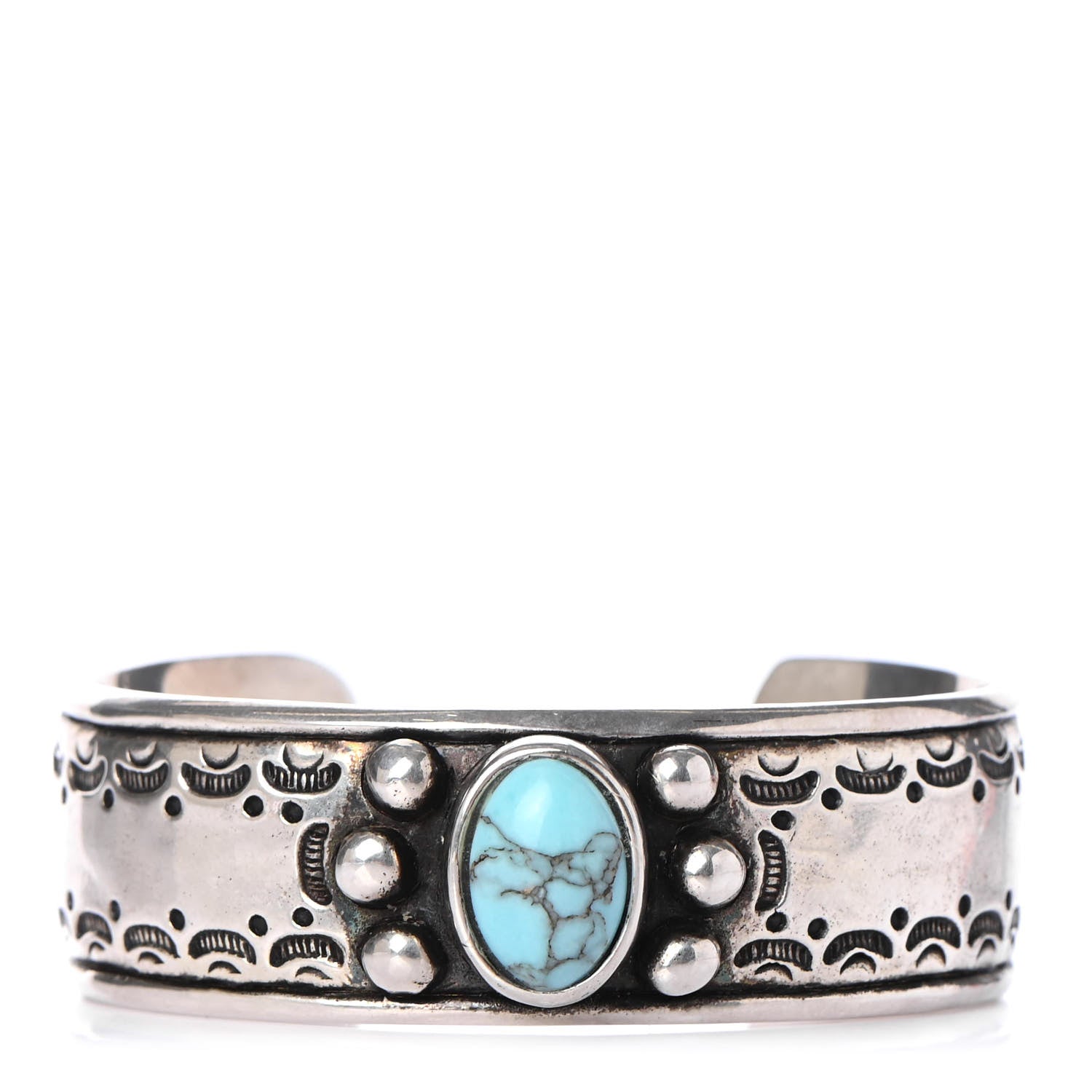 Saint Laurent Brass Textured Turquoise Cuff Bracelet Silver 1 of 3
