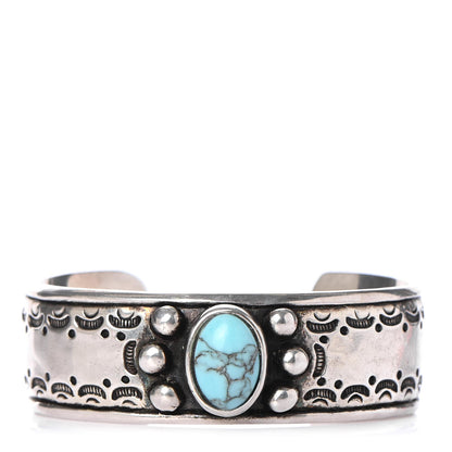 Saint Laurent Brass Textured Turquoise Cuff Bracelet Silver 1 of 3