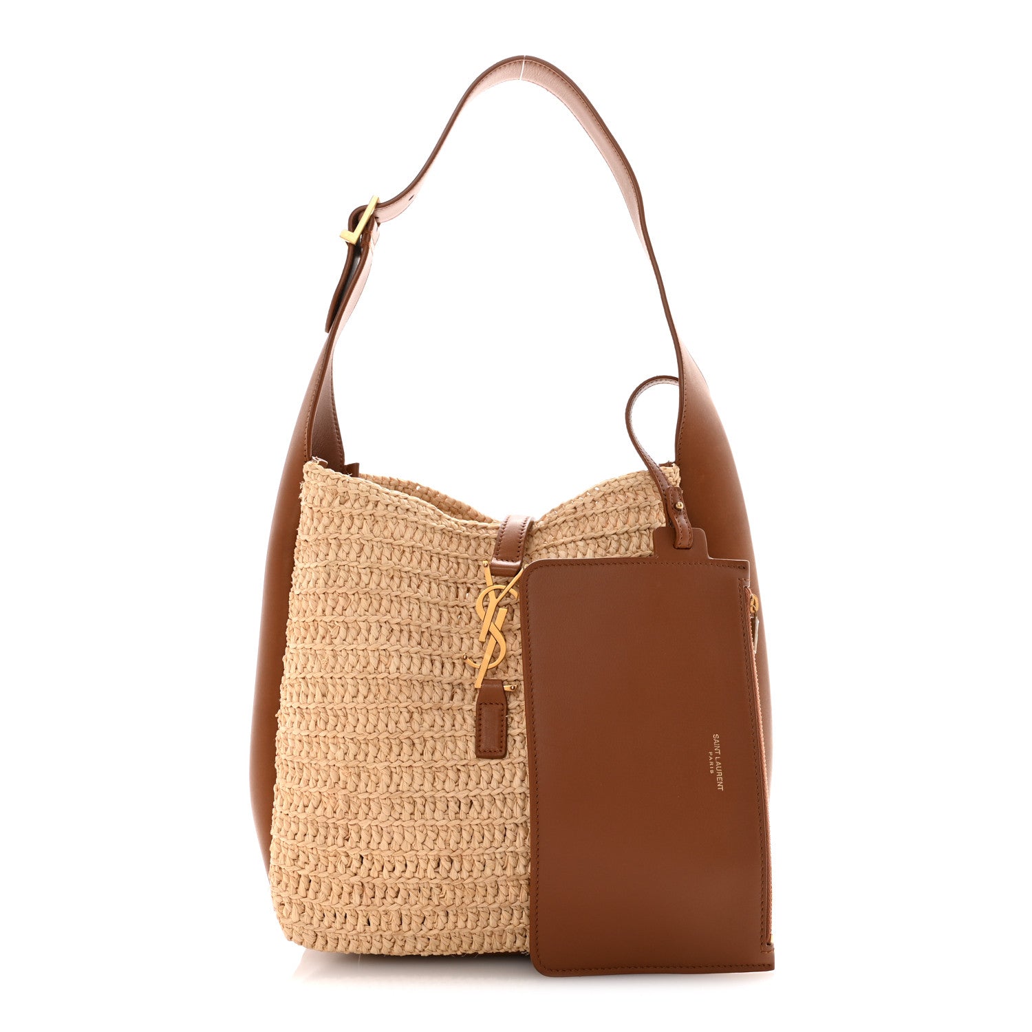 Saint Laurent Raffia Calfskin Le 5 A 7 Small Hobo Natural Brick 9 of 15