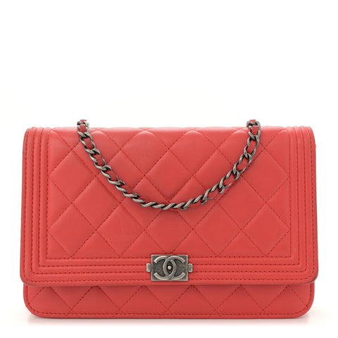 Lambskin Quilted Boy Wallet On Chain WOC Red