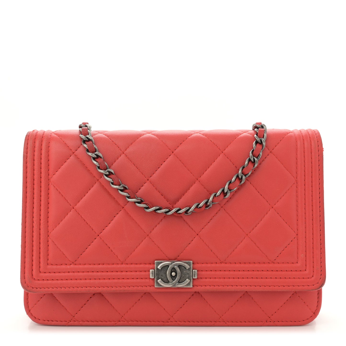 Lambskin Quilted Boy Wallet On Chain WOC Red