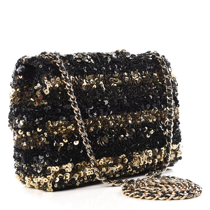 Chanel Sequin Striped Classic Mini Flap Black Gold 2 of 9
