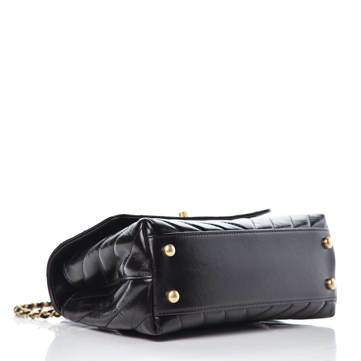 Calfskin Lizard Chevron Quilted Mini Coco Handle Flap Black