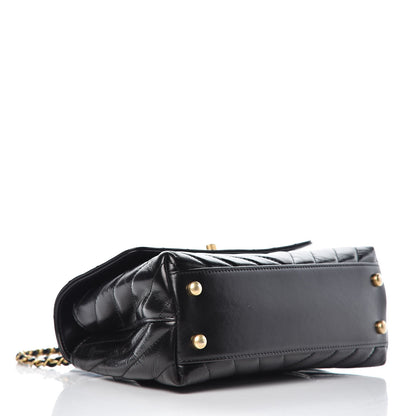 Chanel Calfskin Lizard Chevron Quilted Mini Coco Handle Flap Black 4 of 10