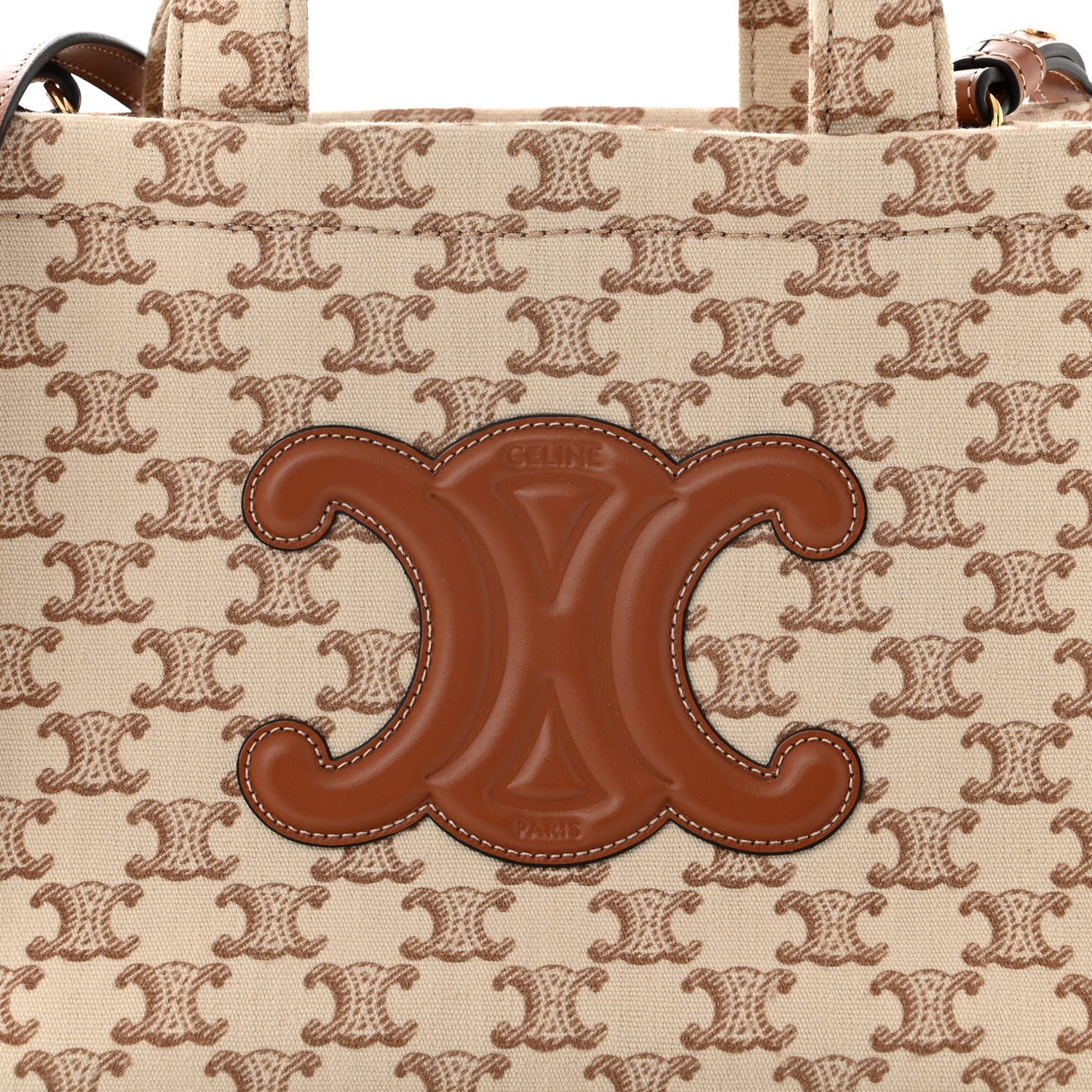 Celine Canvas Calfskin Triomphe Print Small Cabas Thais White 7 of 9