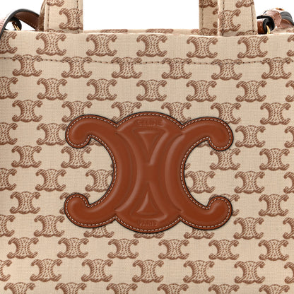 Celine Canvas Calfskin Triomphe Print Small Cabas Thais White 7 of 9