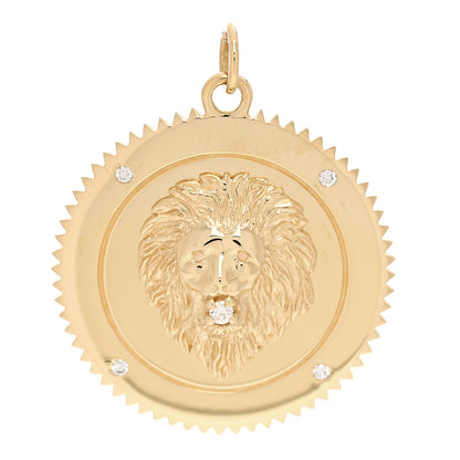 Foundrae 18K Yellow Gold Diamond Large Strength Medallion Pendant 1 of 3