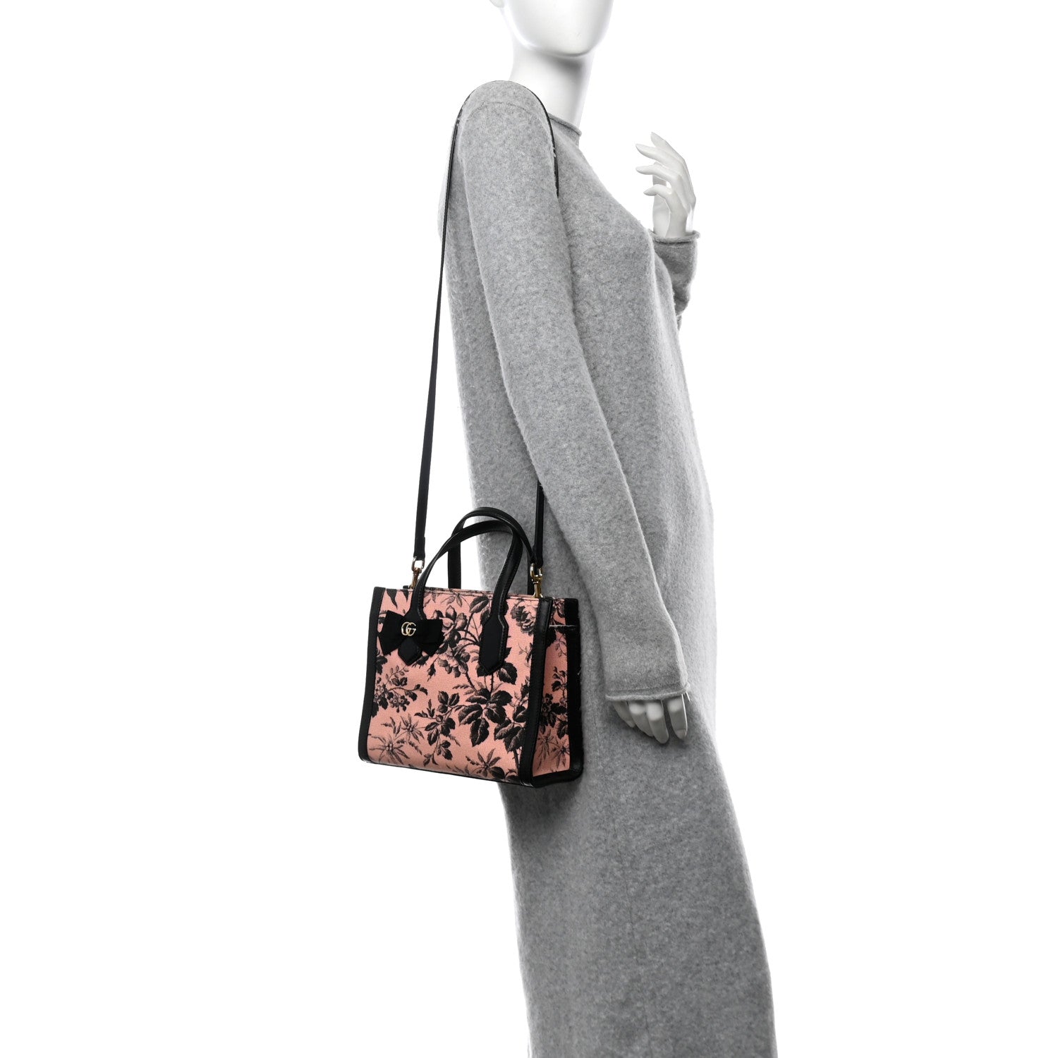 Gucci Canvas Herbarium Print Ribbon Top Handle Bag Pink Black 2 of 10