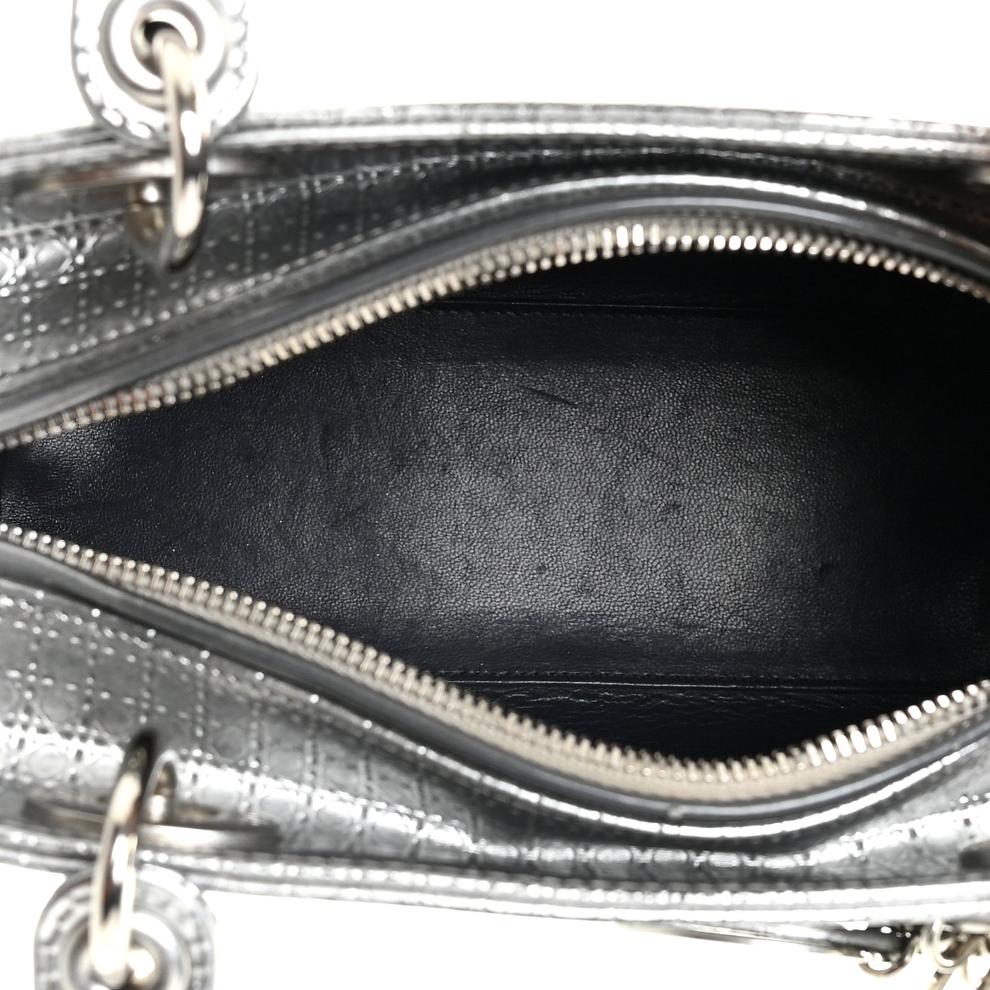 Metallic Patent Micro-Cannage Medium Lady Dior Silver