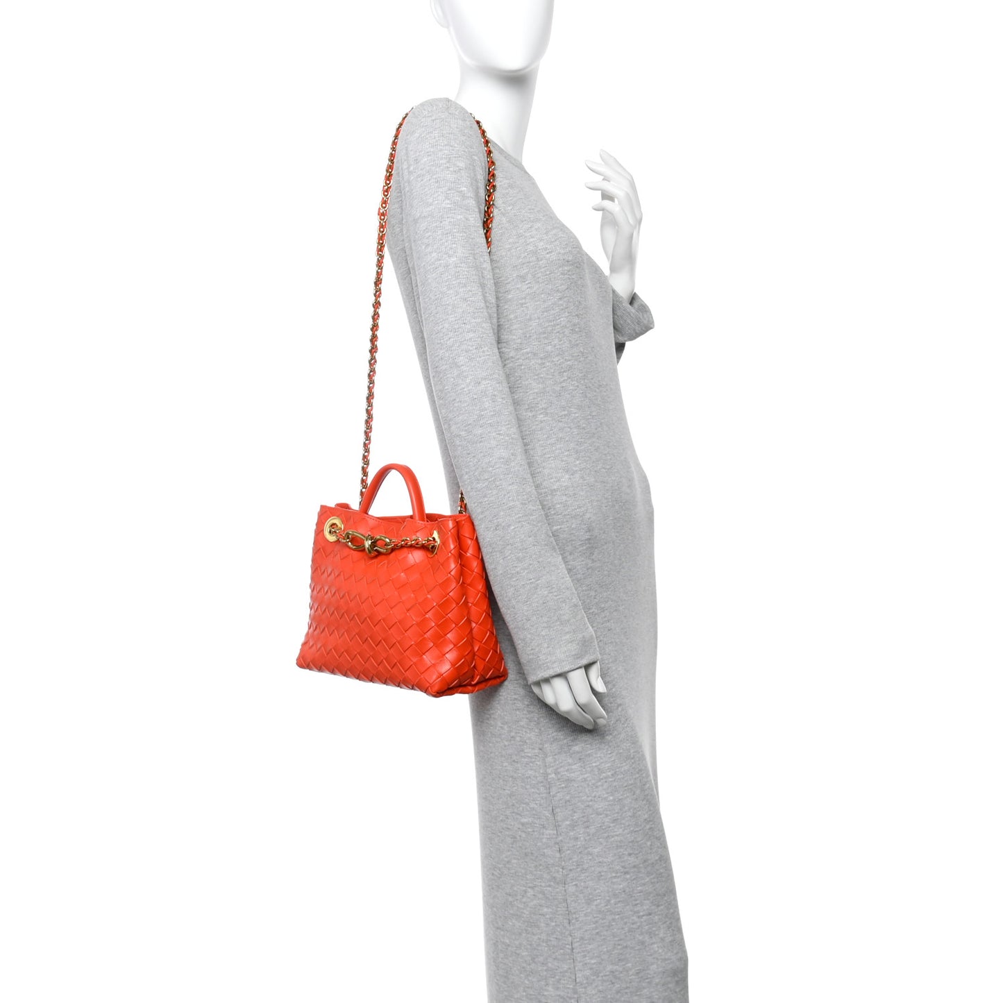 Nappa Intrecciato Small Andiamo With Chain Shoulder Bag Orange
