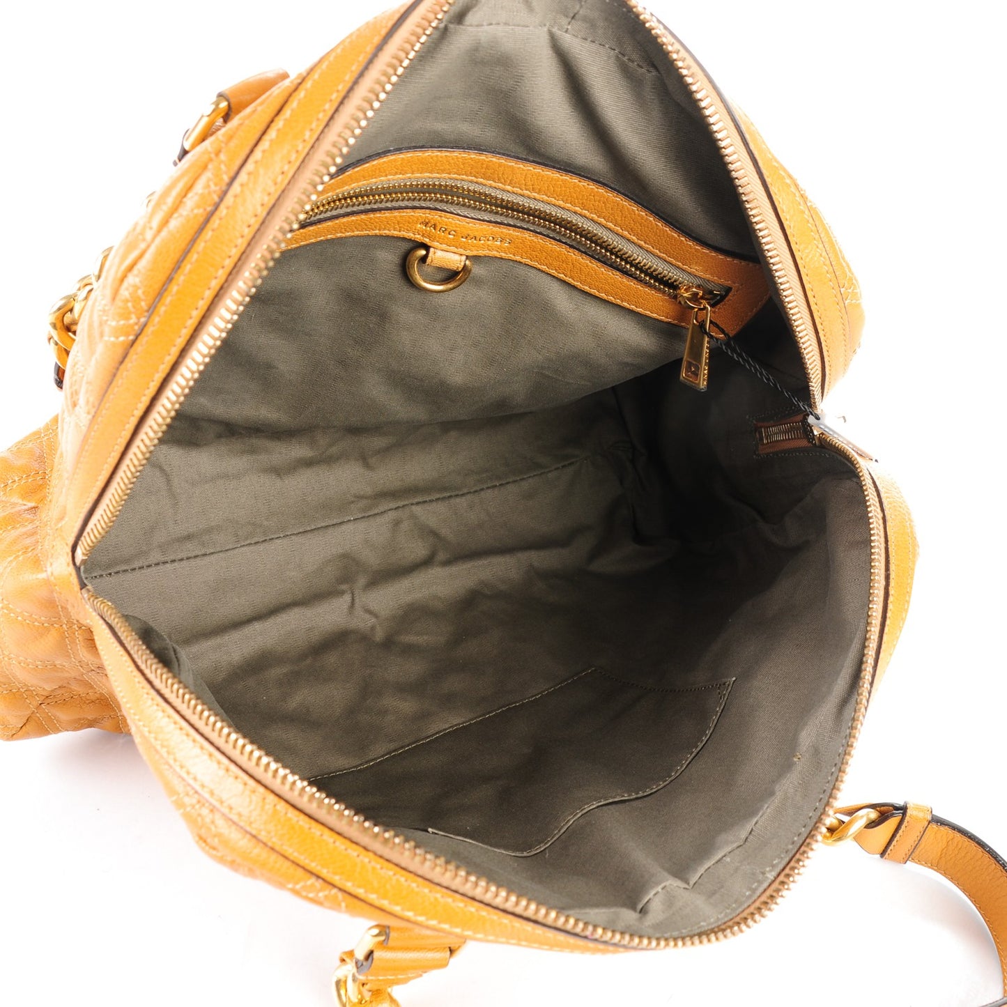 Lacquered Goatskin Quilted Karlie Satchel Camel