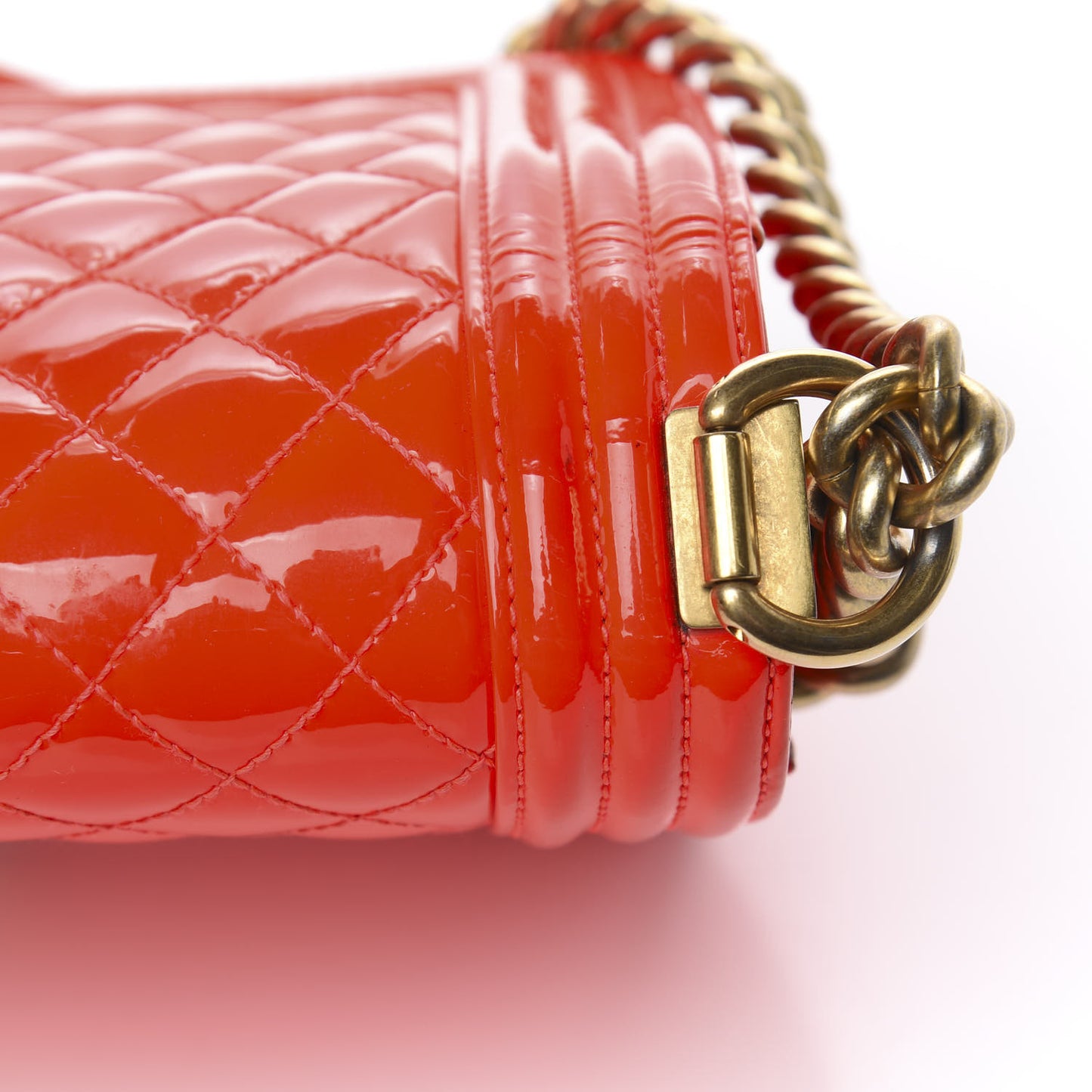 Patent Quilted Medium Boy Flap Orange