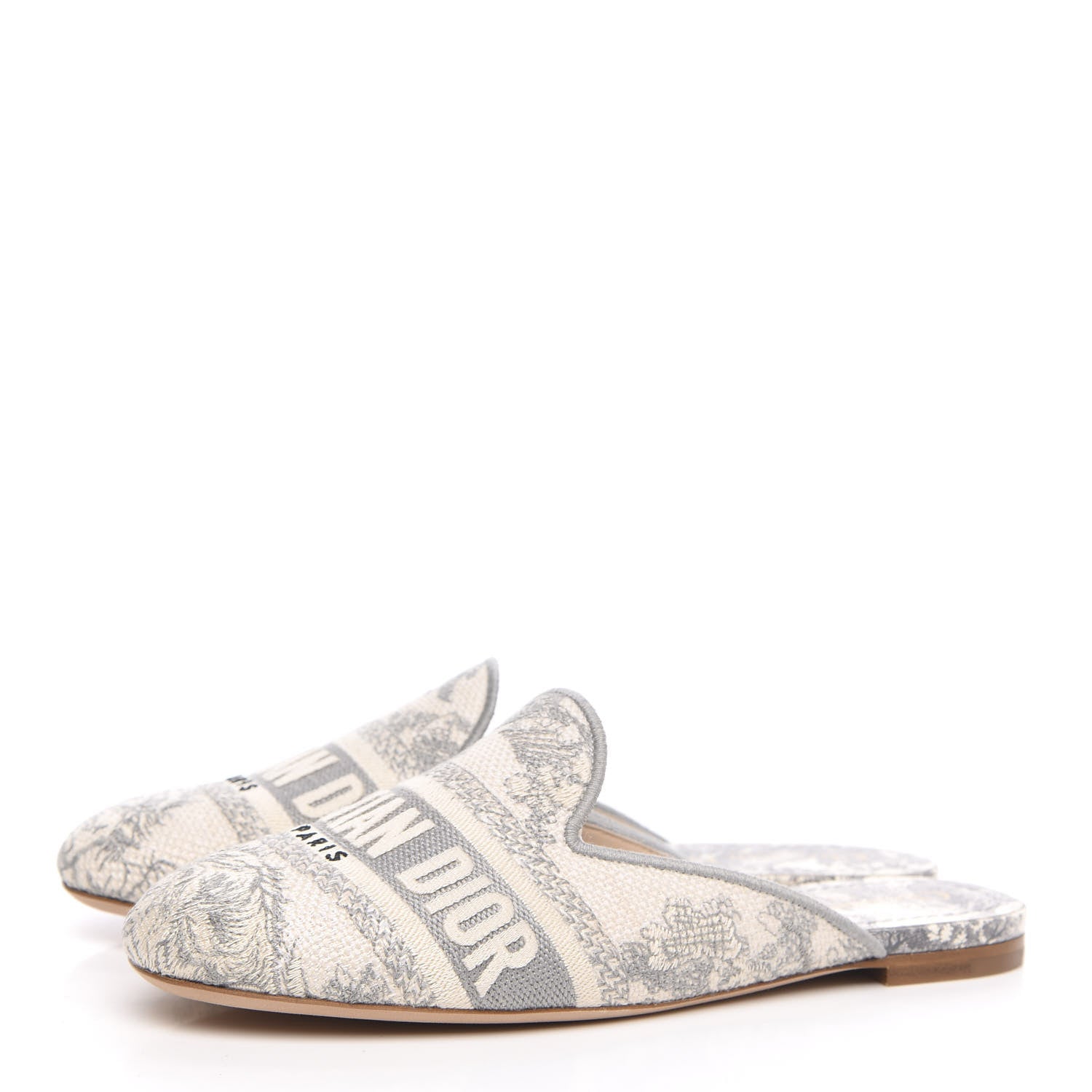 Christian Dior Canvas Cotton Embroidered Dioriviera Mules 36.5 Gray 3 of 8