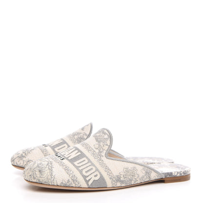 Christian Dior Canvas Cotton Embroidered Dioriviera Mules 36.5 Gray 3 of 8