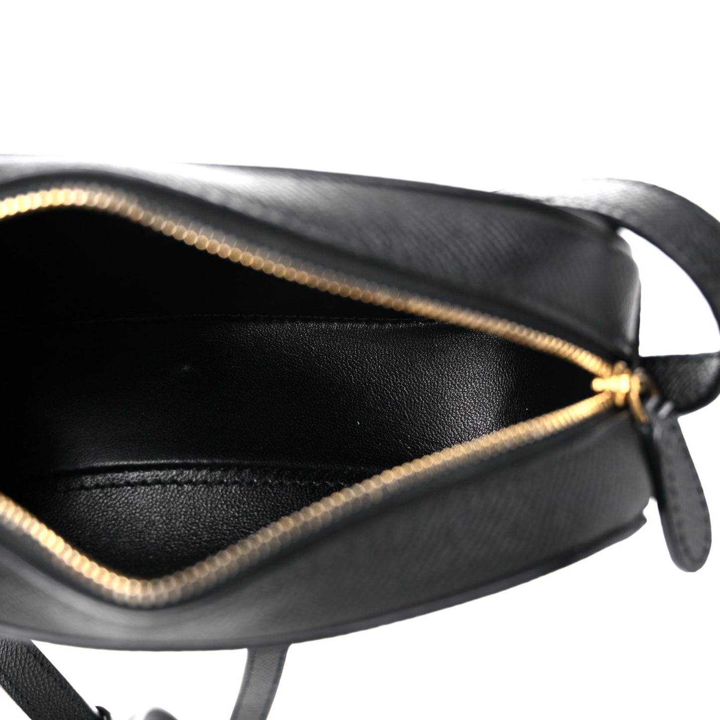 Signature Grained Calfskin Logo XS Ville Camera Bag Black White