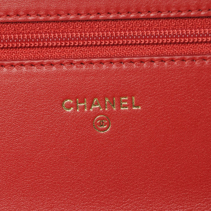 Chanel Calfskin Chevron Quilted Boy Wallet On Chain WOC Red 6 of 9