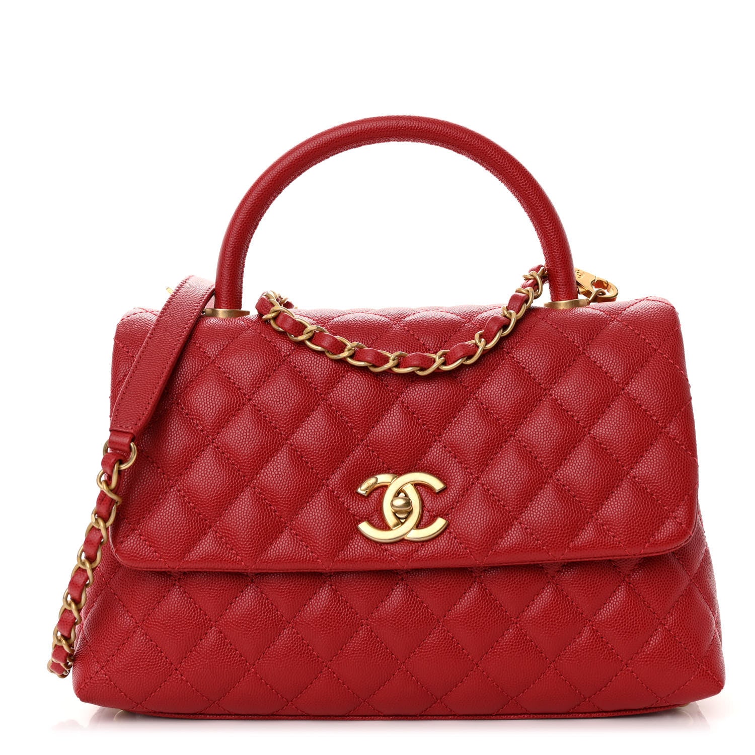 Chanel Caviar Quilted Small Coco Handle Flap Red 1 of 10