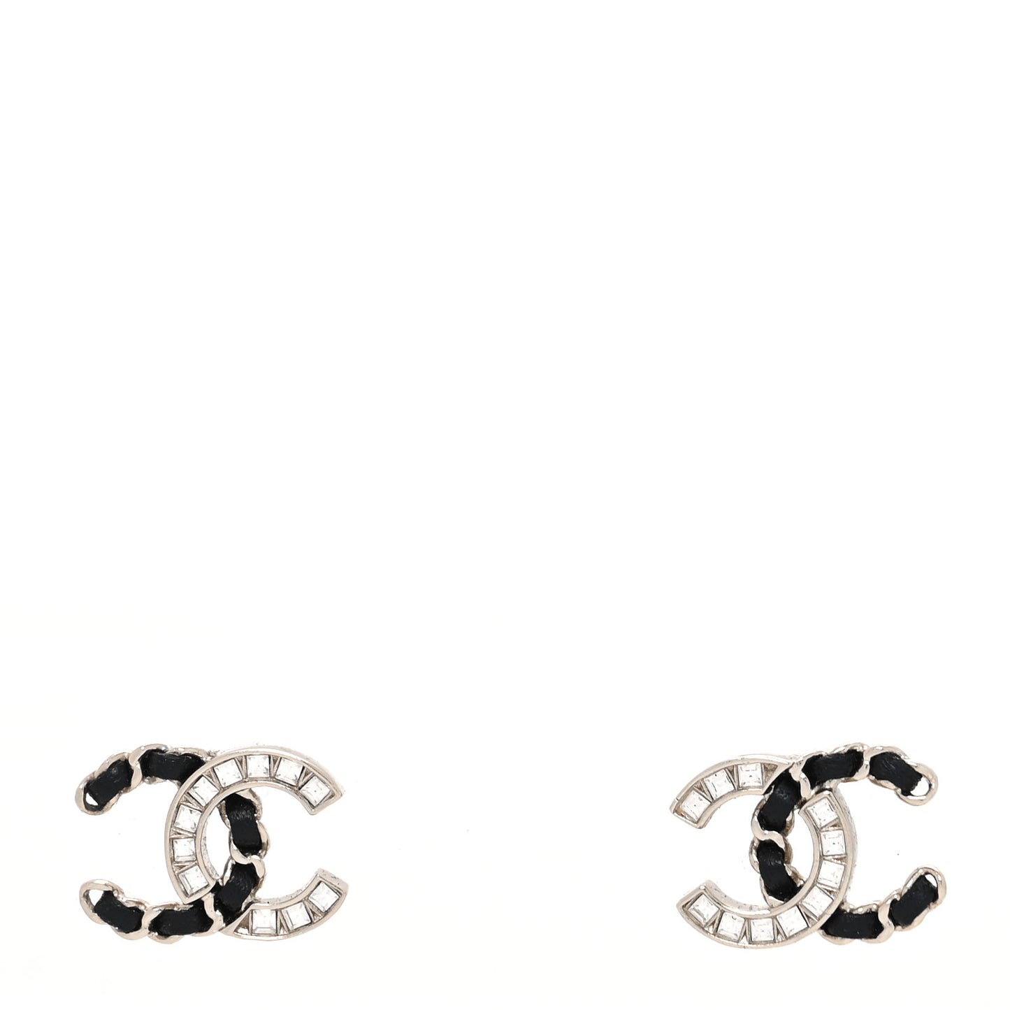 Crystal Baguette Lambskin Chain CC Vintage Allure Stud Earrings Black Gold