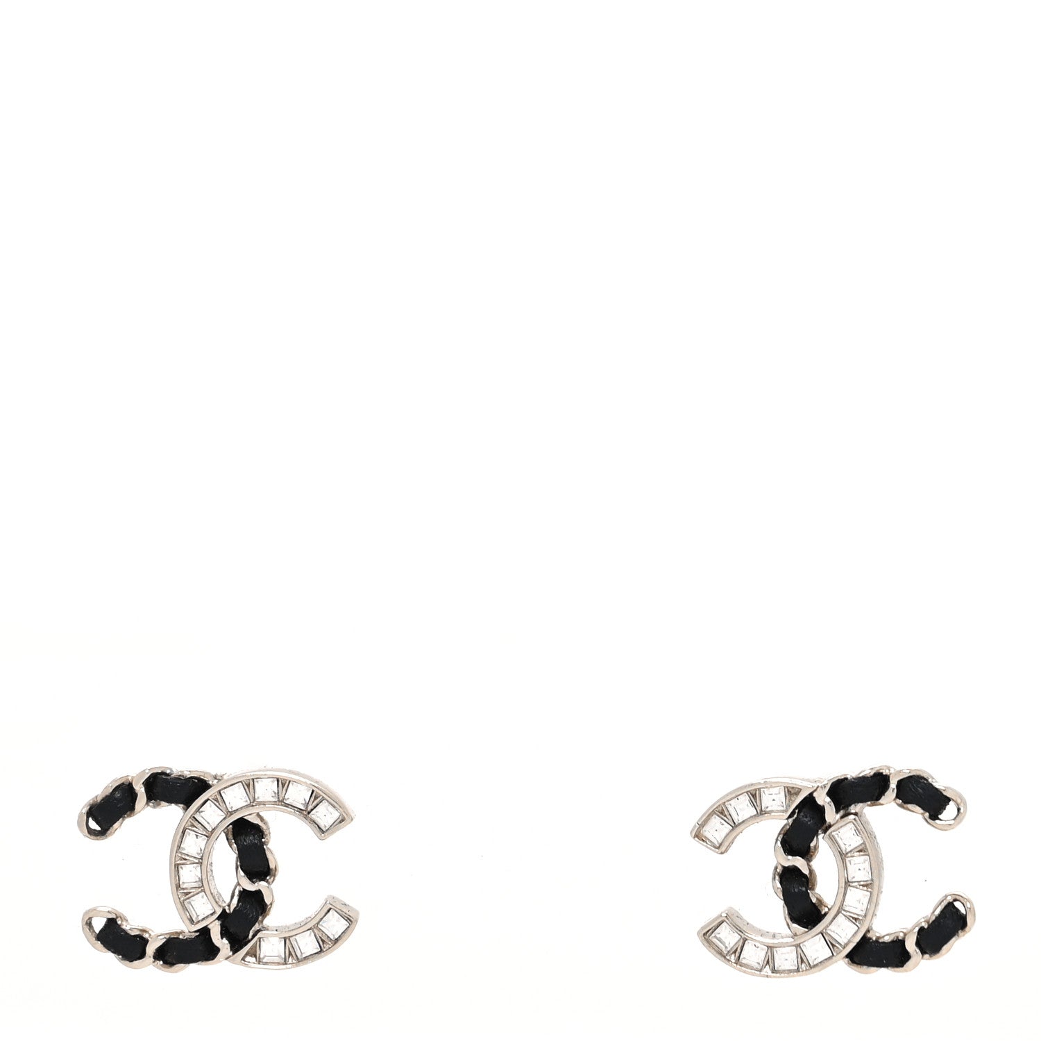 Chanel Crystal Baguette Lambskin Chain CC Vintage Allure Stud Earrings Black Gold 1 of 4