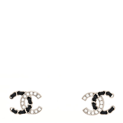 Chanel Crystal Baguette Lambskin Chain CC Vintage Allure Stud Earrings Black Gold 1 of 4