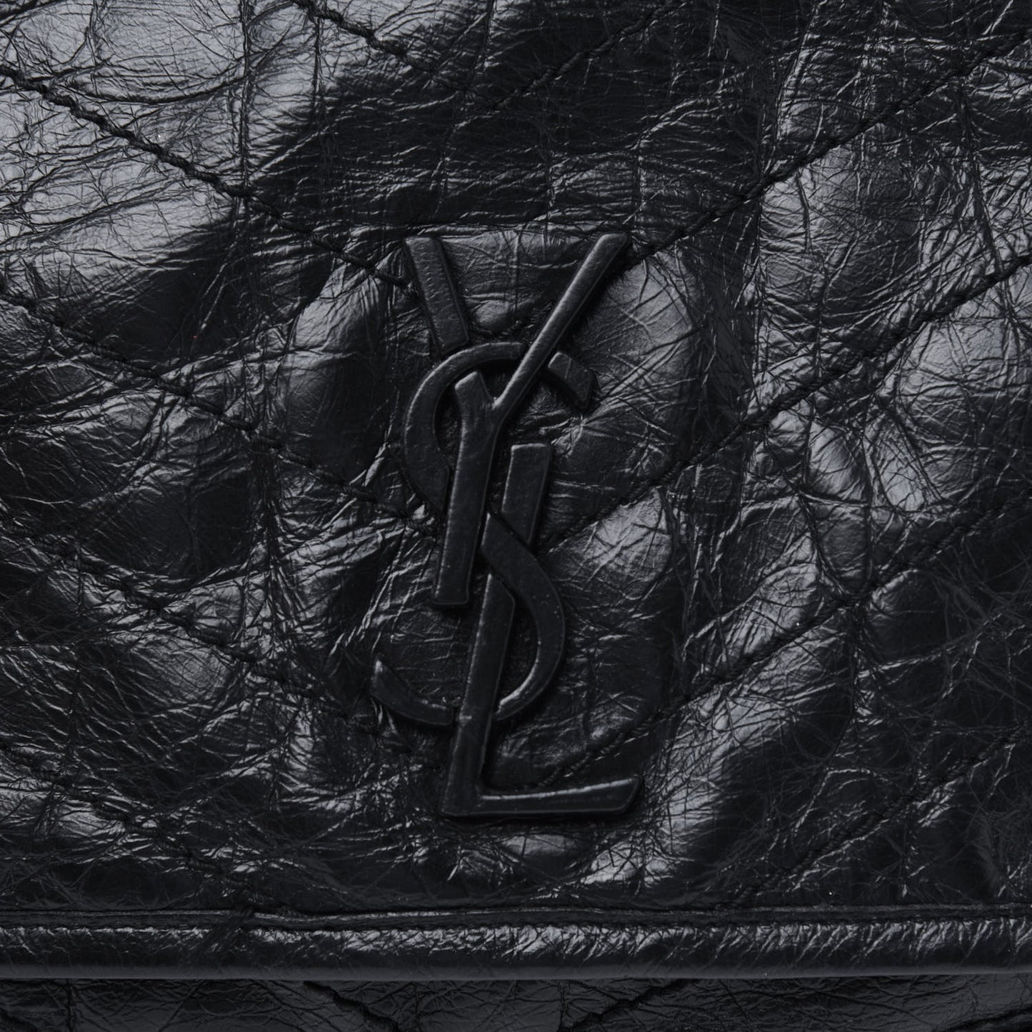 Crinkled Calfskin Matelasse Monogram Medium Niki Chain Satchel Black