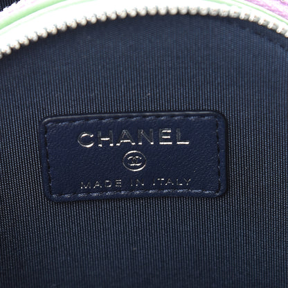 Chanel Lambskin Quilted Round Clutch With Chain Navy Blue Green Purple 6 of 11