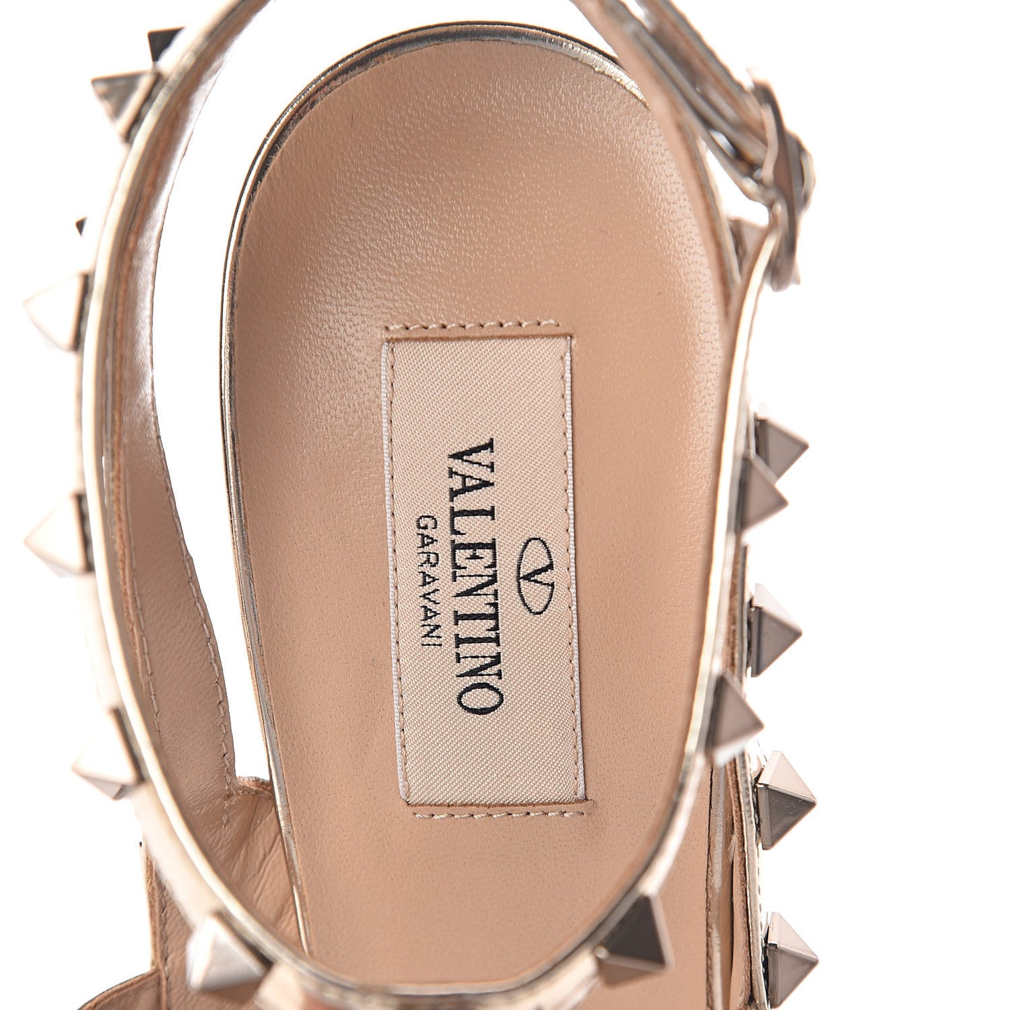 Metallic Pebbled Calfskin Patent Rockstud Ankle Strap 100mm Pumps 41.5 Skin