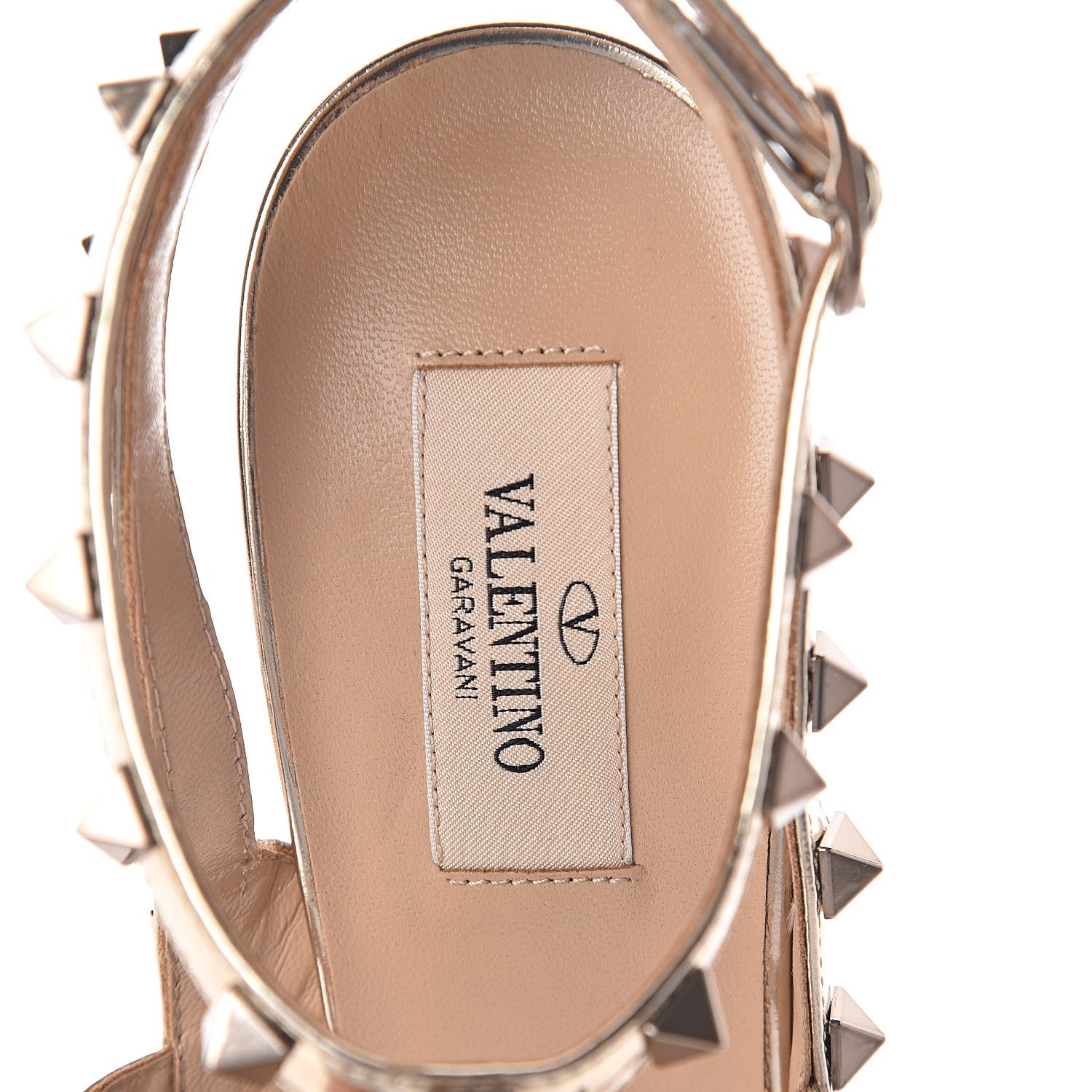 Valentino Garavani Metallic Pebbled Calfskin Patent Rockstud Ankle Strap 100mm Pumps 41.5 Skin 5 of 7