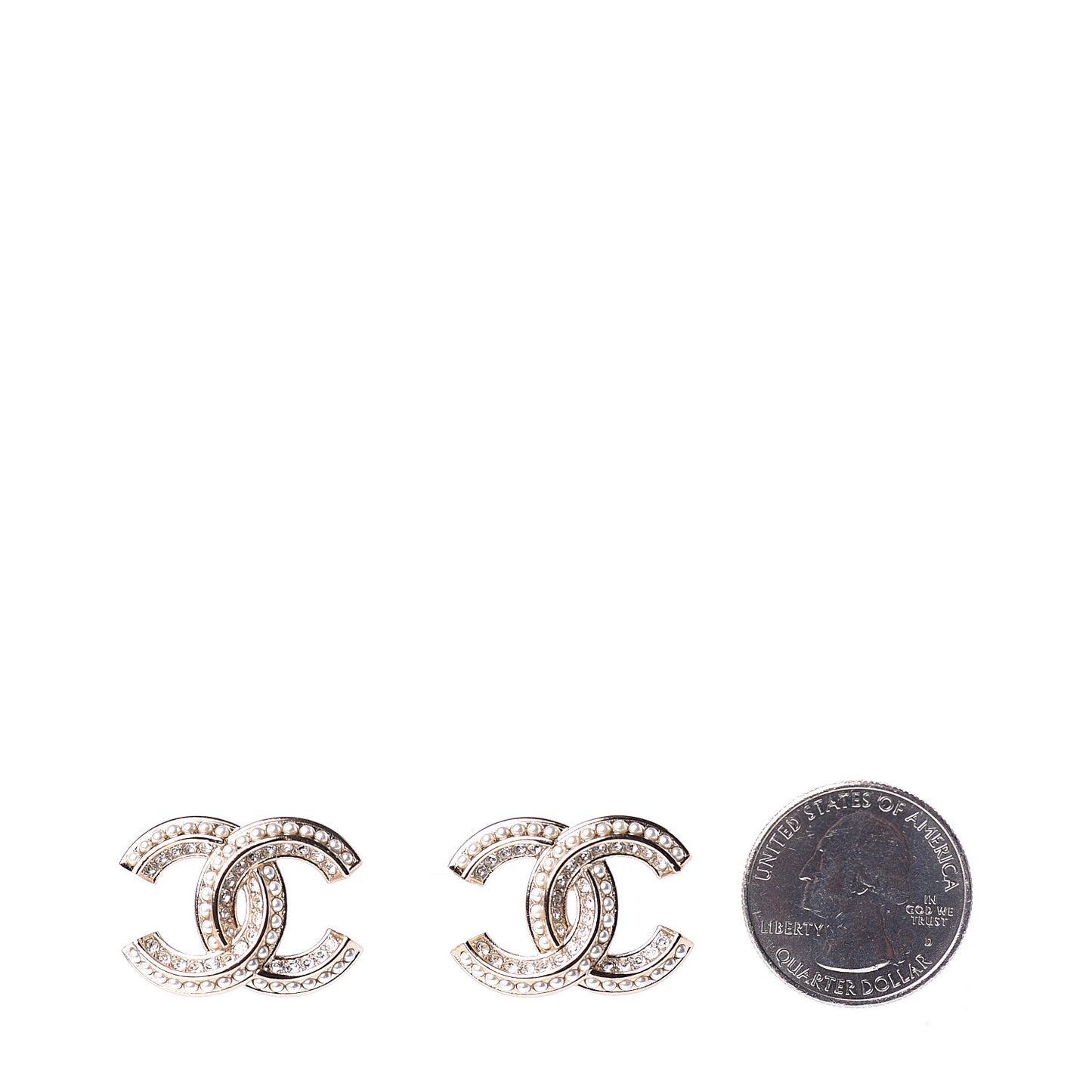 Crystal Pearl CC Earrings Light Gold