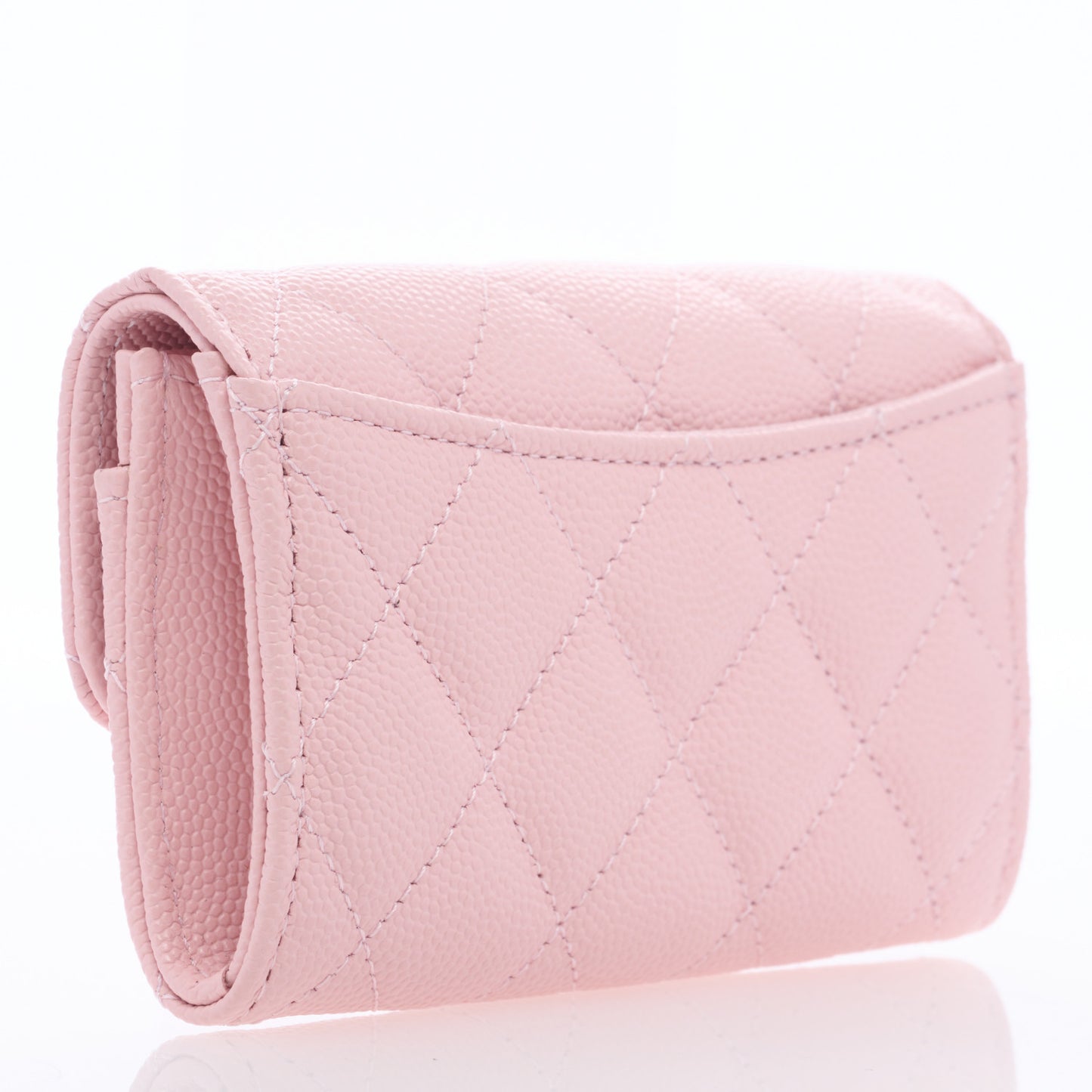 Caviar Quilted Flap Card Holder Wallet Light Pink