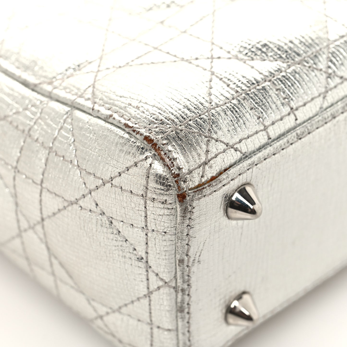 Metallic Grained Calfskin Cannage Small Lucky Badges My Lady Dior Silver