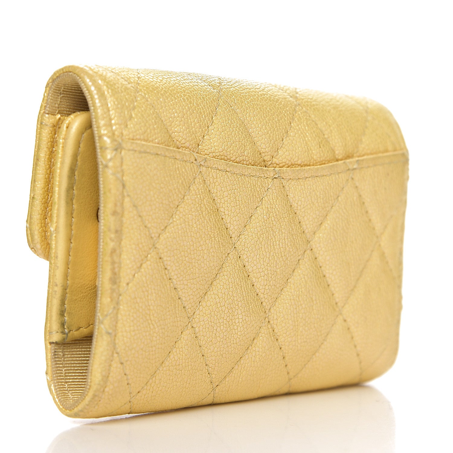 Chanel Iridescent Caviar Quilted Classic 4 Key Holder Wallet Yellow 2 of 11