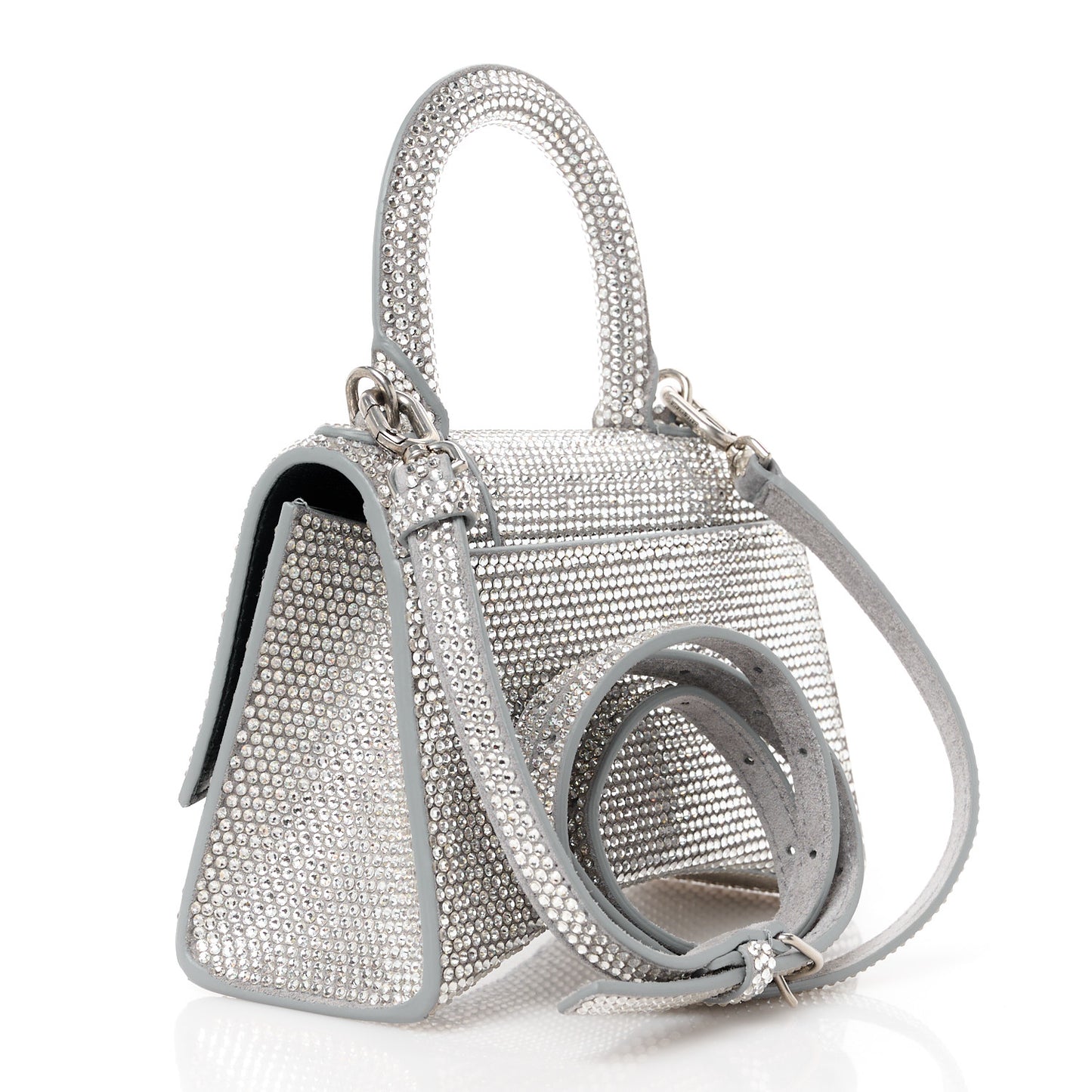 Strass Suede Hourglass Top Handle Bag XS Smoke Grey Crystal