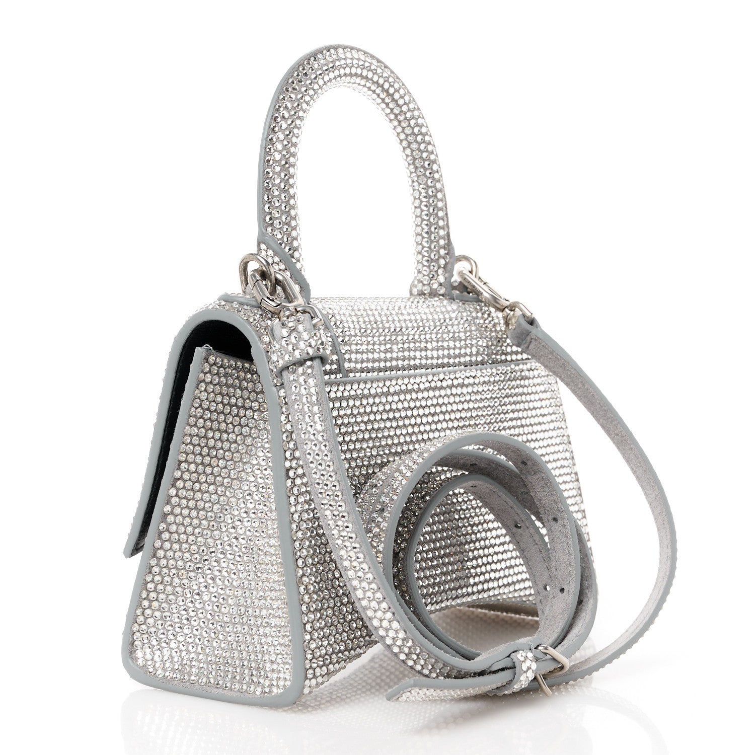 Balenciaga Strass Suede Hourglass Top Handle Bag XS Smoke Grey Crystal 3 of 12