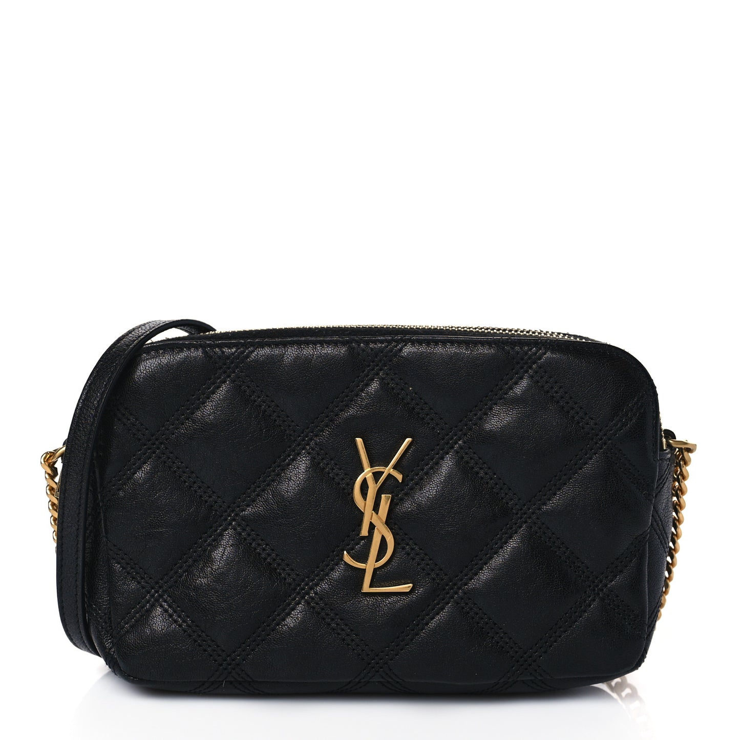 Grained Lambskin Quilted Mini Becky Double Zip Bag Black