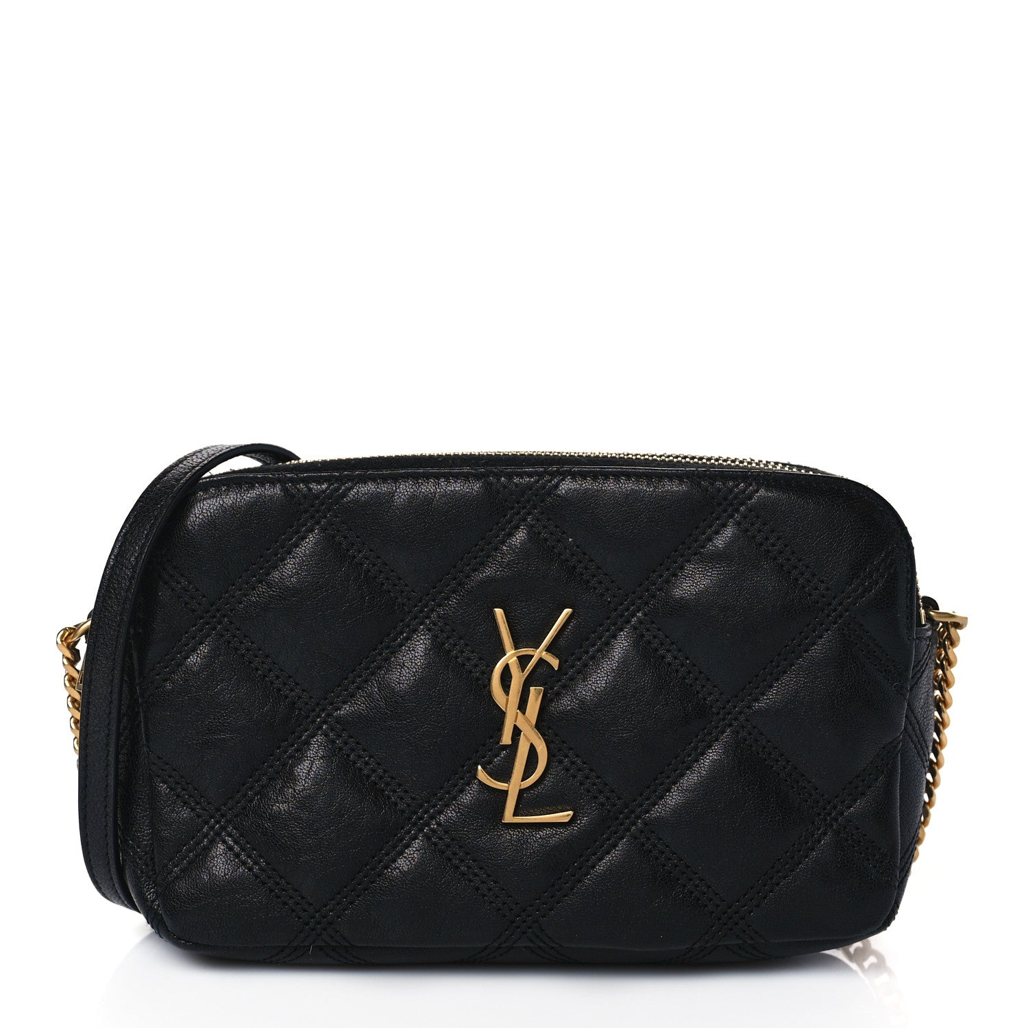 Saint Laurent Grained Lambskin Quilted Mini Becky Double Zip Bag Black 1 of 13