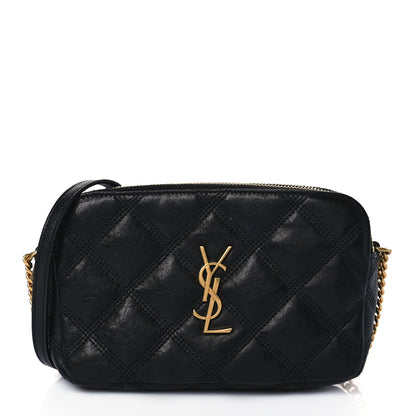 Saint Laurent Grained Lambskin Quilted Mini Becky Double Zip Bag Black 1 of 13