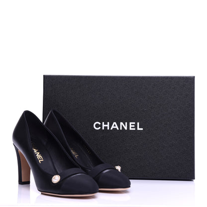 Chanel Lambskin Grosgrain Cap Toe Pearl Pumps 37 Black 11 of 11