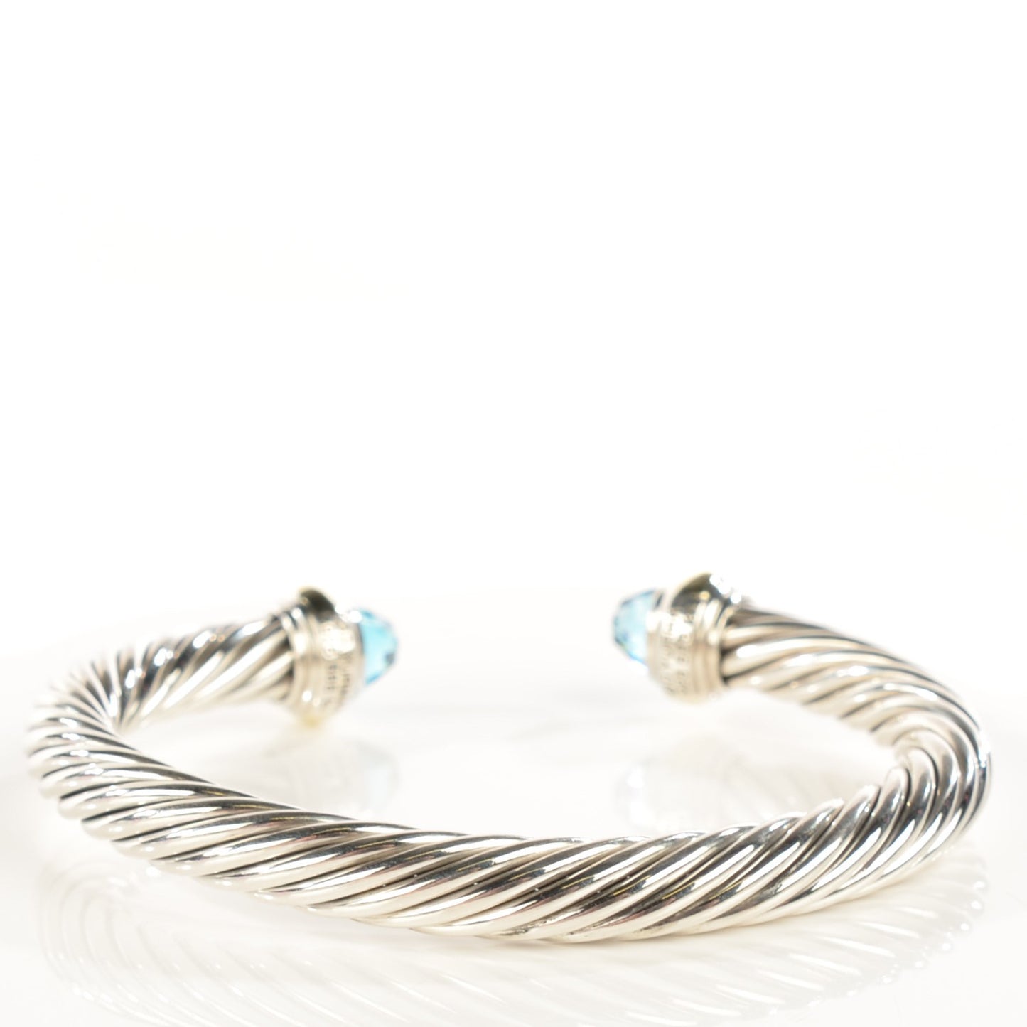 Sterling Silver 14K Yellow Gold Blue Topaz 7mm Cable Classics Bracelet