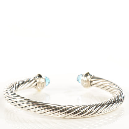David Yurman Sterling Silver 14K Yellow Gold Blue Topaz 7mm Cable Classics Bracelet 3 of 7