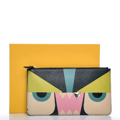 Fendi Vitello Crystal Tooth Monster Zip Pouch Oceano Multicolor 9 of 9