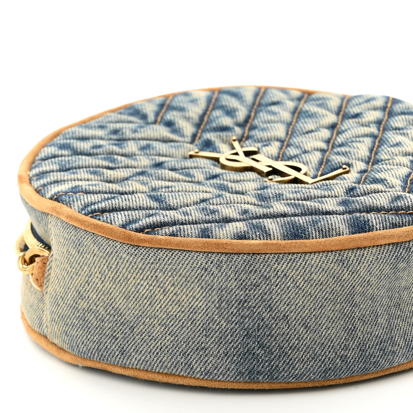 Denim Quilted Monogram Round Crossbody Bag Rodeo Blue