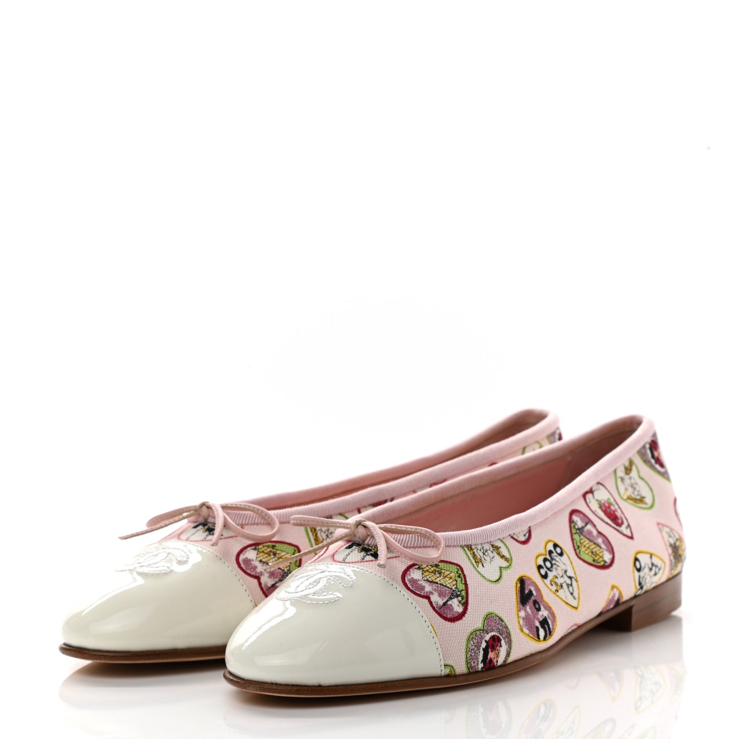 Canvas Patent Coco Hearts Cap Toe Ballerina Flats 38 Pink White